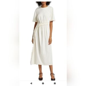 Ulla Johnson Cream Midi Dress with Ruffle Detail